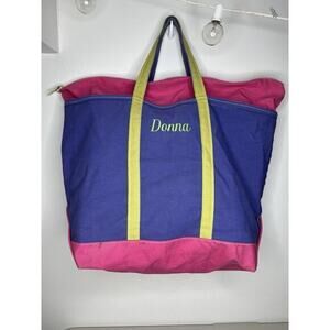 Vintage LL Bean Boat and Tote Bag USA Made Canvas 90s "Donna" Pink Purple